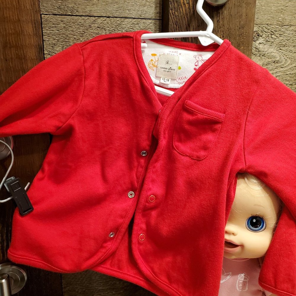 Cotton Ginny Red Organic Long Sleeve Top 12-18M Pocket EUC